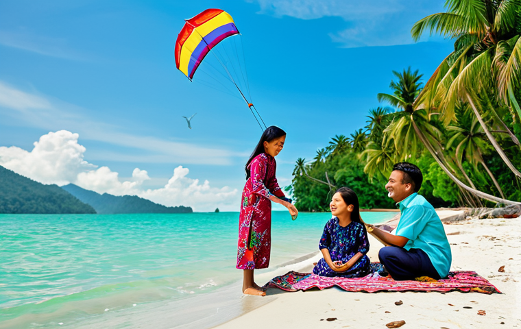 **
"A cheerful Malaysian family enjoying a picnic by the beach in Langkawi, fully clothed in modest clothing. The mother is wearing a baju kurung, the father is in a batik shirt, and the children are playing with a kite. Lush tropical foliage and clear turquoise water in the background. Safe for work, appropriate content, perfect anatomy, natural proportions, professional family portrait, high quality, bright and vibrant colors."
**