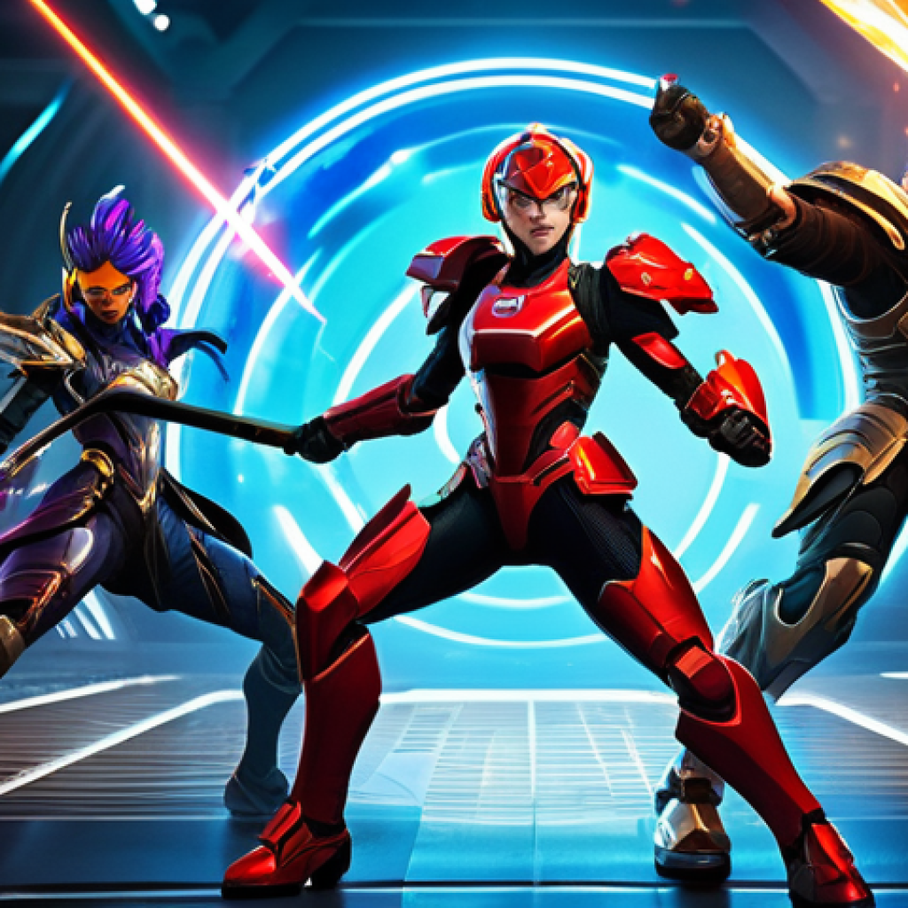 승리의여신 니케 PvP 공략법 - **"A vibrant and dynamic scene depicting a balanced Nikke squad engaging in intense PvP arena combat...