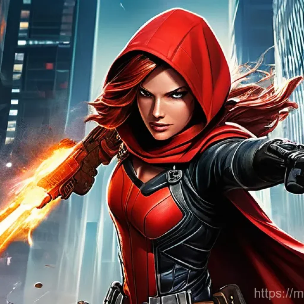 승리의여신 니케 콘텐츠 방향성 - **Prompt:** A dynamic, action-packed scene featuring four distinct Nikke characters: Red Hood, Moder...