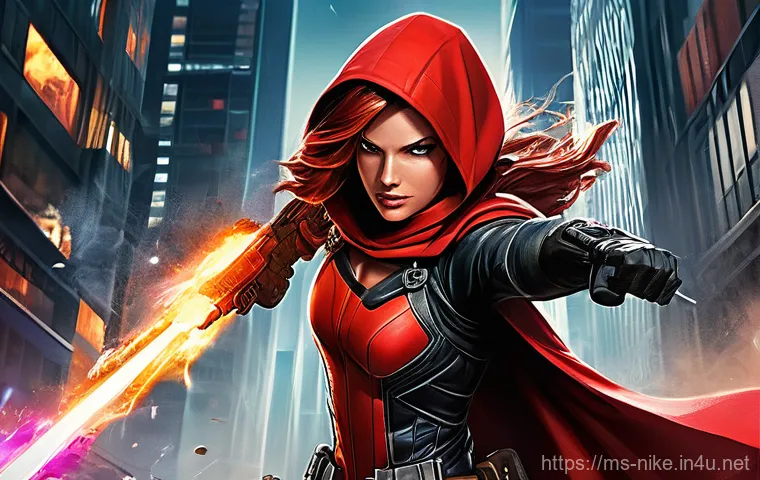 승리의여신 니케 콘텐츠 방향성 - **Prompt:** A dynamic, action-packed scene featuring four distinct Nikke characters: Red Hood, Moder...