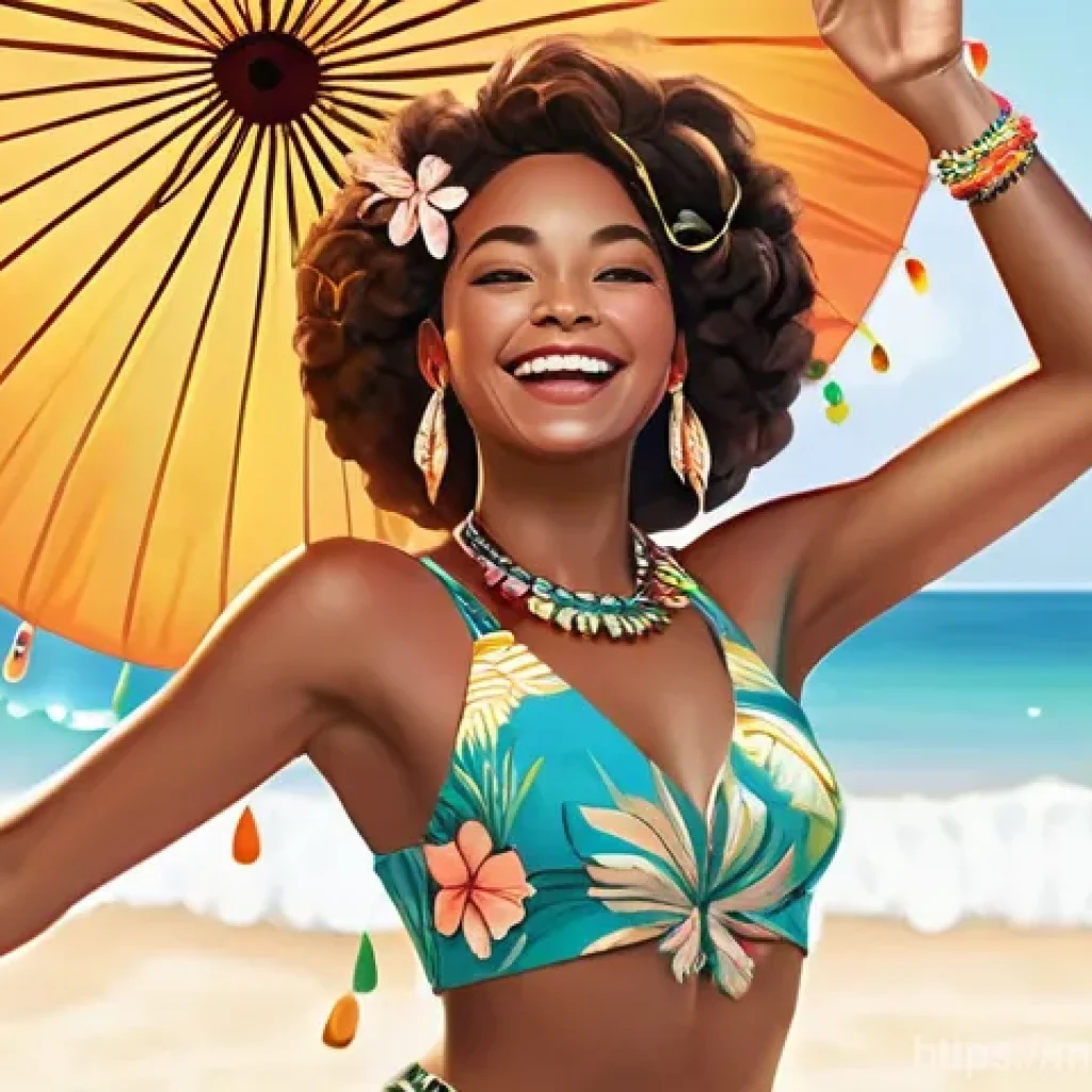 승리의여신 니케 유료 스킨 컬렉션 - **Prompt: Summer Festival Joy**
    A full-body, highly detailed illustration of a vibrant female ch...