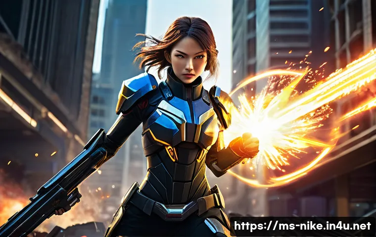 승리의여신 니케 특수 기능 활용법 - **Dynamic Attacker Nikke Activating Burst Skill**
    "A powerful female Attacker Nikke, in a dynami...