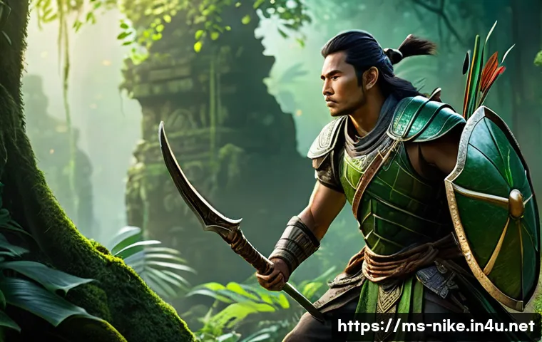 승리의여신 니케 전투 메카닉 분석 - A dynamic battle scene featuring a diverse team of fantasy characters in a lush jungle battlefield t...
