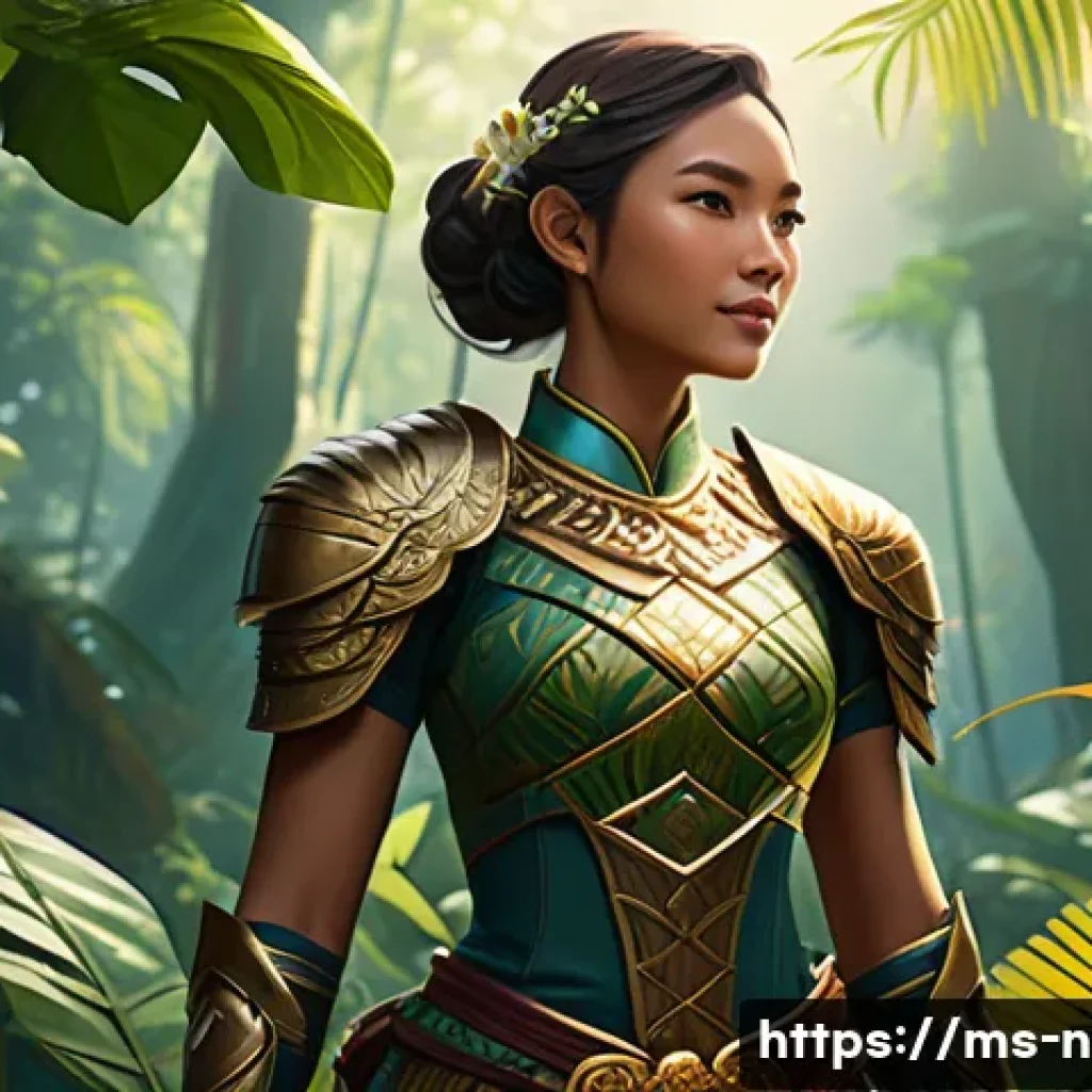 승리의여신 니케 운영진과의 인터뷰 - A vibrant and dynamic game character design inspired by Malaysian culture, featuring a young female ...