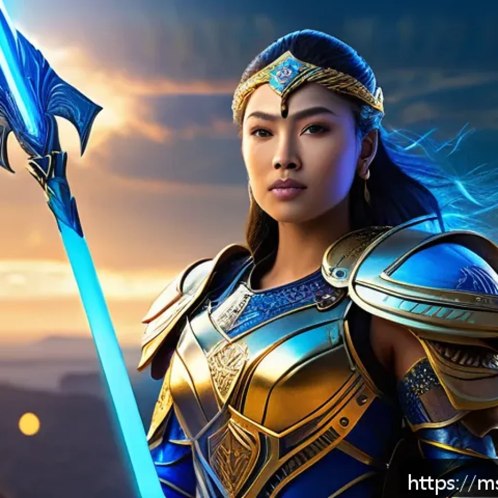 승리의여신 니케 신규 아이템 출시 루머 - A dynamic digital illustration of Victory Goddess Nike, depicted as a powerful female warrior wearin...