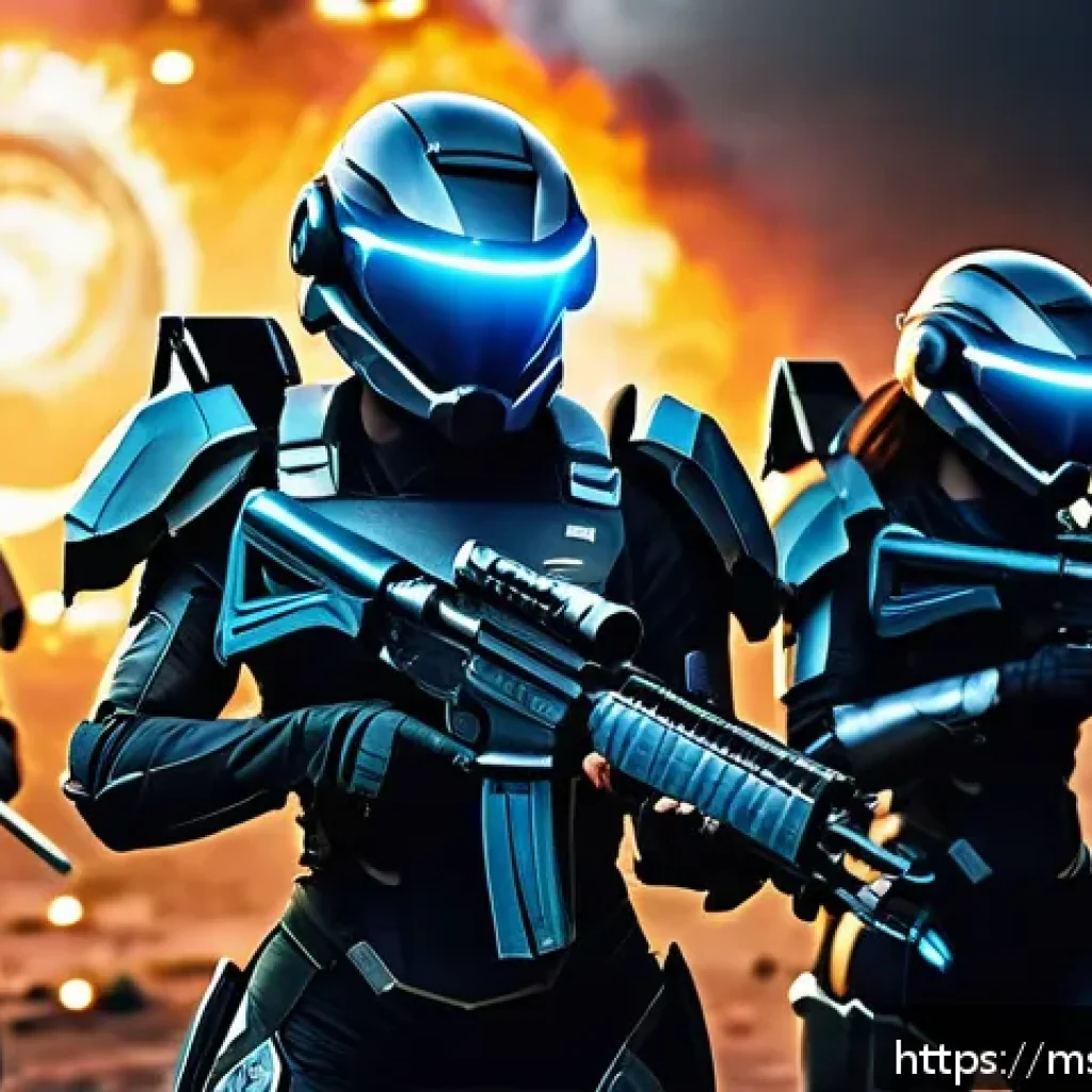 승리의여신 니케 최적의 파밍 경로 - A dynamic and vibrant digital illustration of a futuristic female warrior team in a high-tech campai...