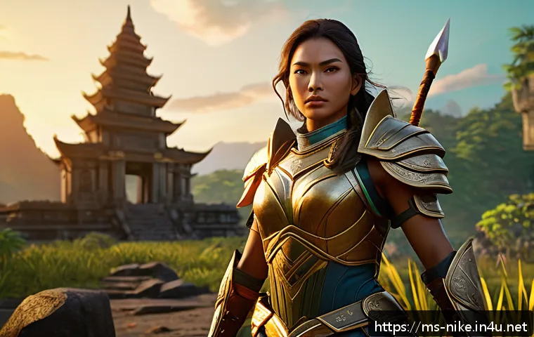 승리의여신 니케 게임 필수 설정 팁 - A dynamic scene from a fantasy mobile game featuring a heroic female warrior in detailed armor stand...