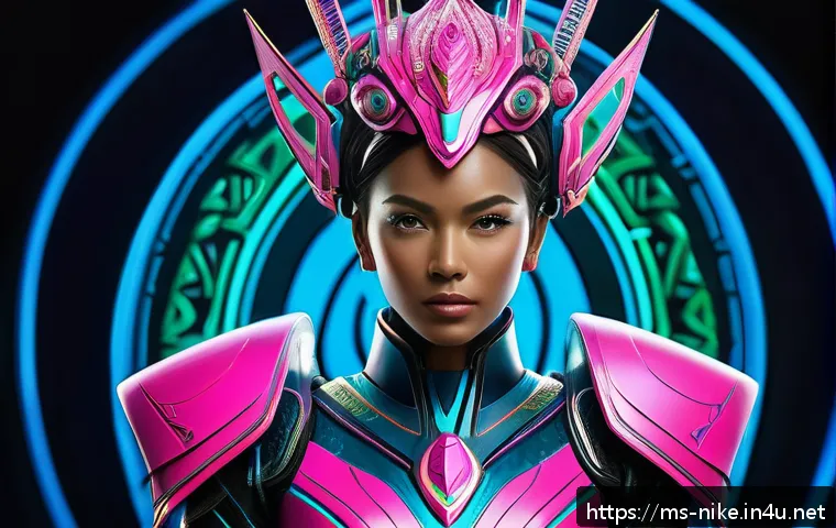 승리의여신 니케 팬 아트북 리뷰 - A dynamic digital painting of Victory Goddess NIKKE in futuristic neon armor with layered shading an...