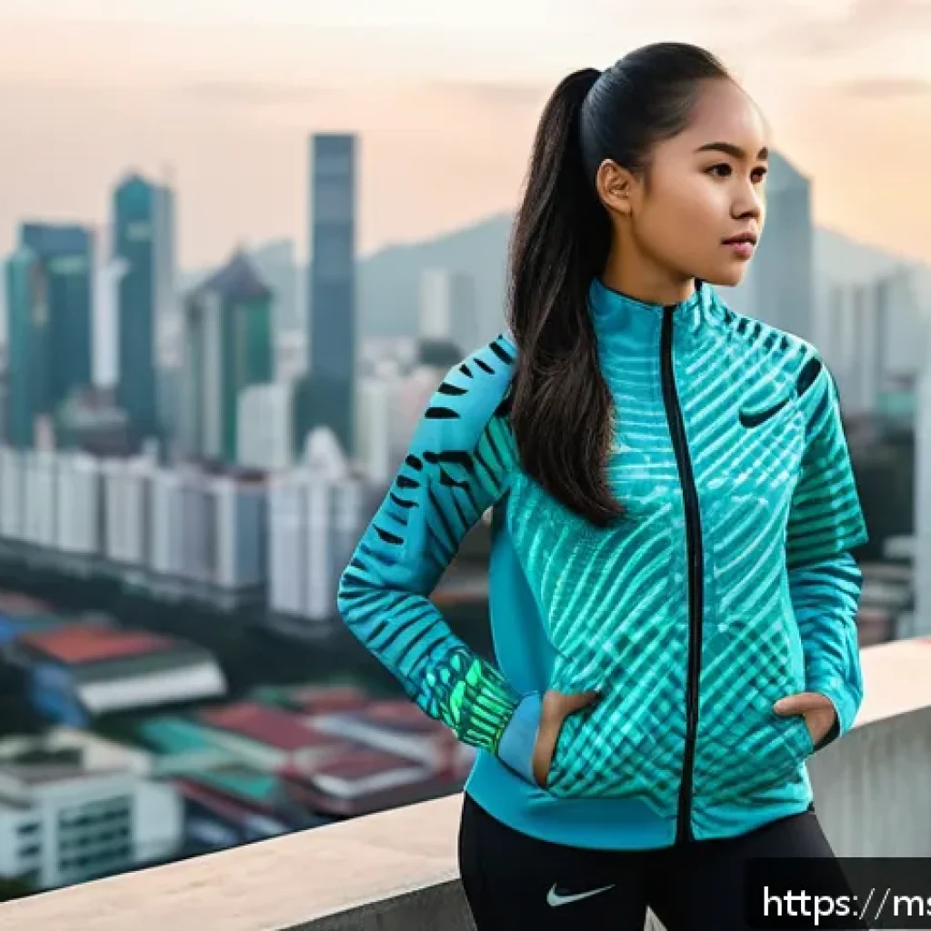 승리의여신 니케 공식 크리에이터 협업 - A dynamic urban sportswear photoshoot featuring a young Malay woman confidently wearing a unique Vic...