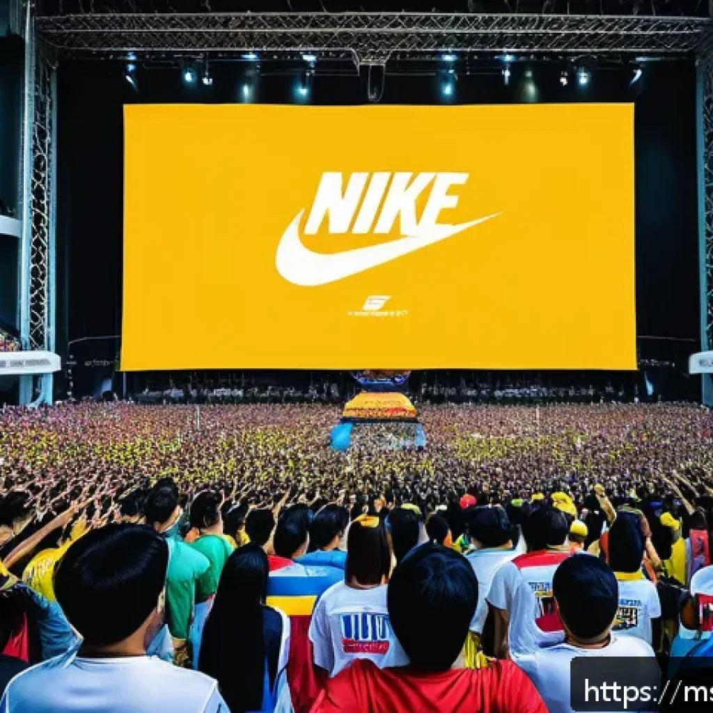 승리의여신 니케 팬 미팅 가이드 - A vibrant fan meeting event scene inside Stadium Malawati, Shah Alam, Malaysia, featuring a large en...