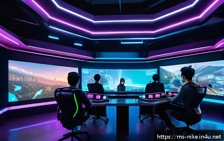 승리의여신 니케 글로벌 팬 커뮤니티 - A vibrant Malaysian online gaming community gathering in a sleek, modern virtual space resembling a ...