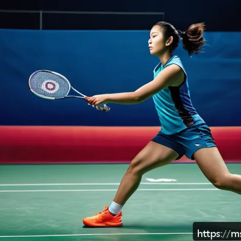 승리의여신 니케 신규 장비 세트 소개 - A dynamic badminton player wearing Victory Goddess Nike breathable sportswear and ergonomic shoes in...