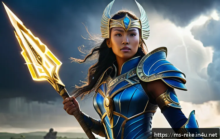 승리의여신 니케 데미지 계산법 - A detailed digital painting of Victory Goddess Nike in dynamic battle stance, wearing intricately de...