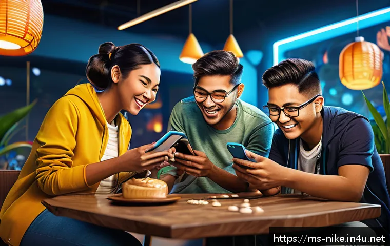 승리의여신 니케 친구 초대 보상 - A vibrant digital illustration of a diverse group of Malaysian gamers, each wearing stylish casual c...