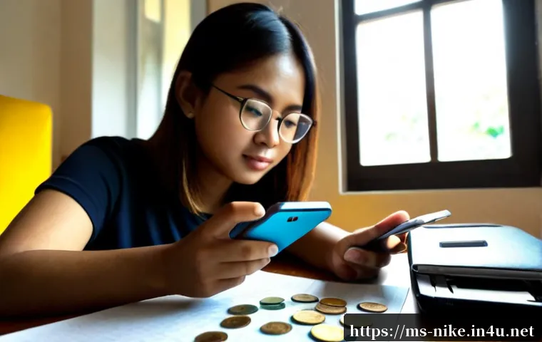 승리의여신 니케 가챠 확률 공개 - Photorealistic close-up of a Malaysian young adult using a smartphone at a clean home desk, studying...