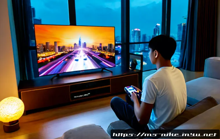 Home 17 승리의여신 니케 스트리밍 가능한 플랫폼 - Photorealistic Malaysian young adult gamer relaxing in a modern Kuala Lumpur apartment living room, ...